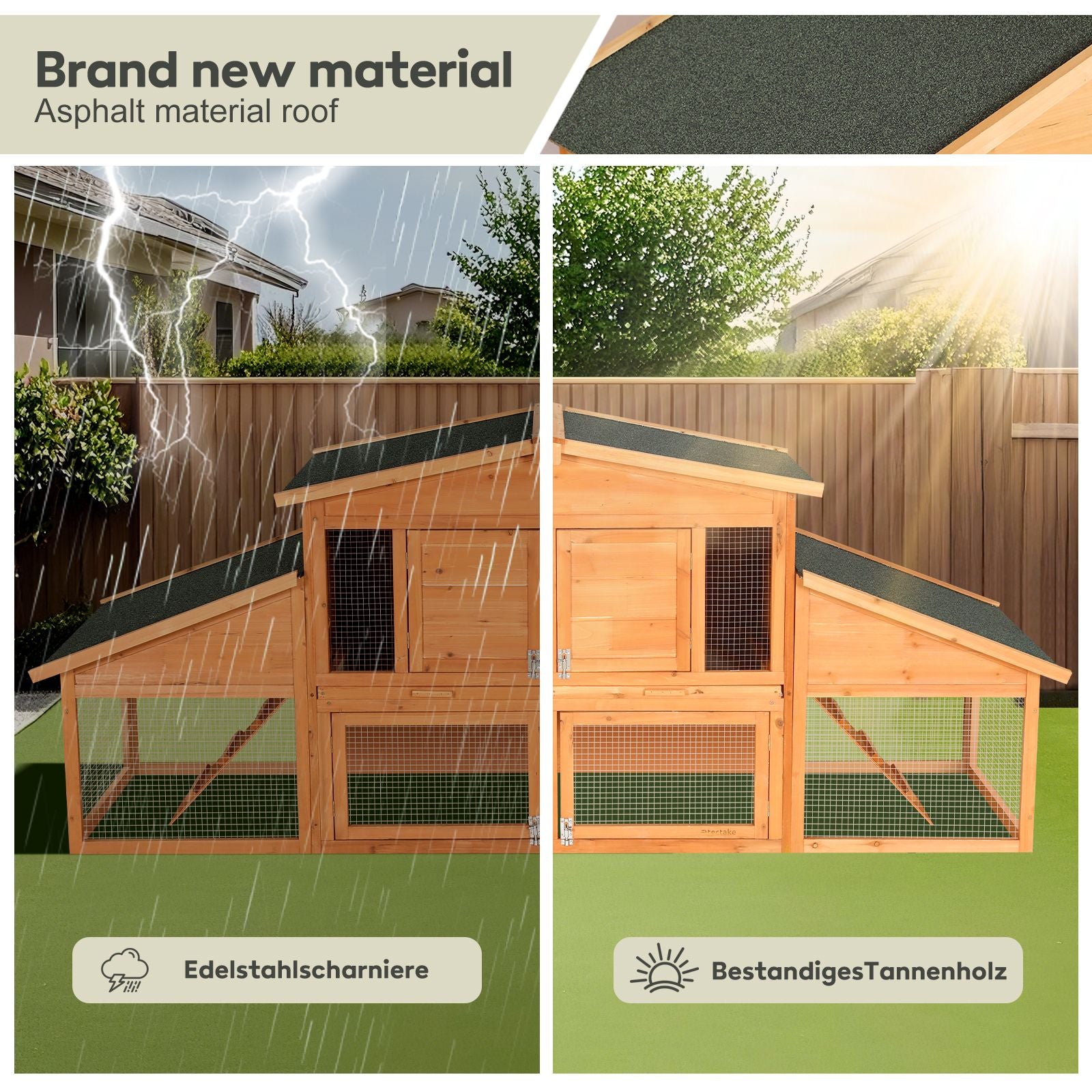 Extra-Large furniture-style Rabbit Hutch & Chicken Coop with water-ready Roof