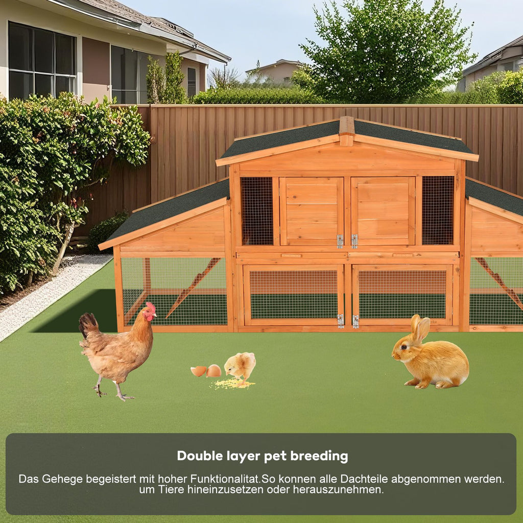 Extra-Large furniture-style Rabbit Hutch & Chicken Coop with water-ready Roof