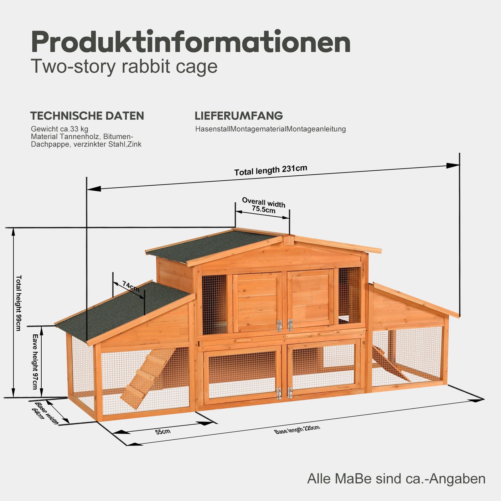 Extra-Large furniture-style Rabbit Hutch & Chicken Coop with water-ready Roof