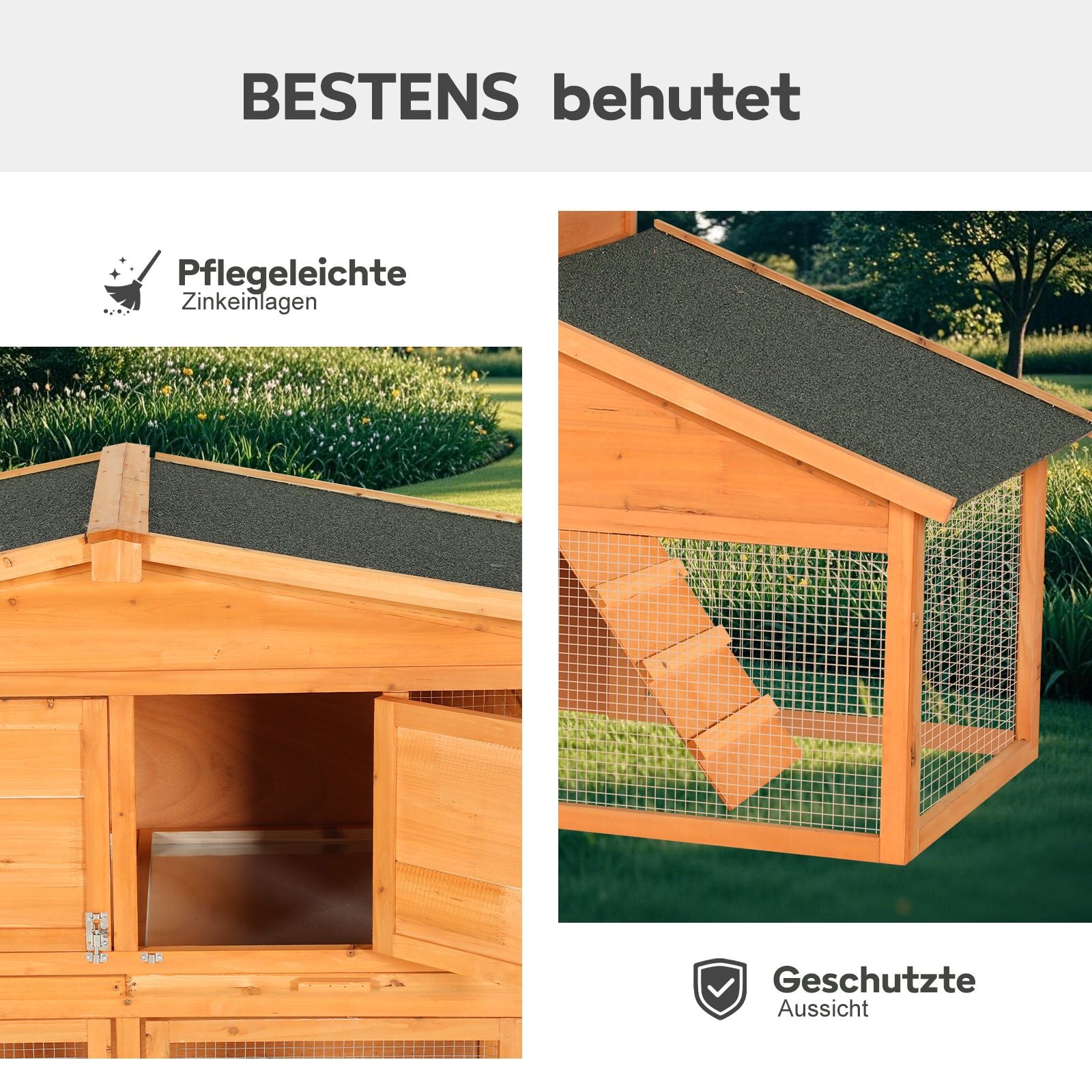 Extra-Large furniture-style Rabbit Hutch & Chicken Coop with water-ready Roof
