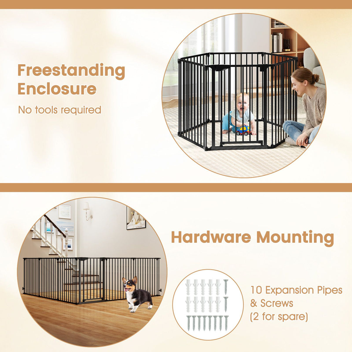 Expandable 6-Panel Pet Safety Gate with Secure Lock and Adjustable Fit