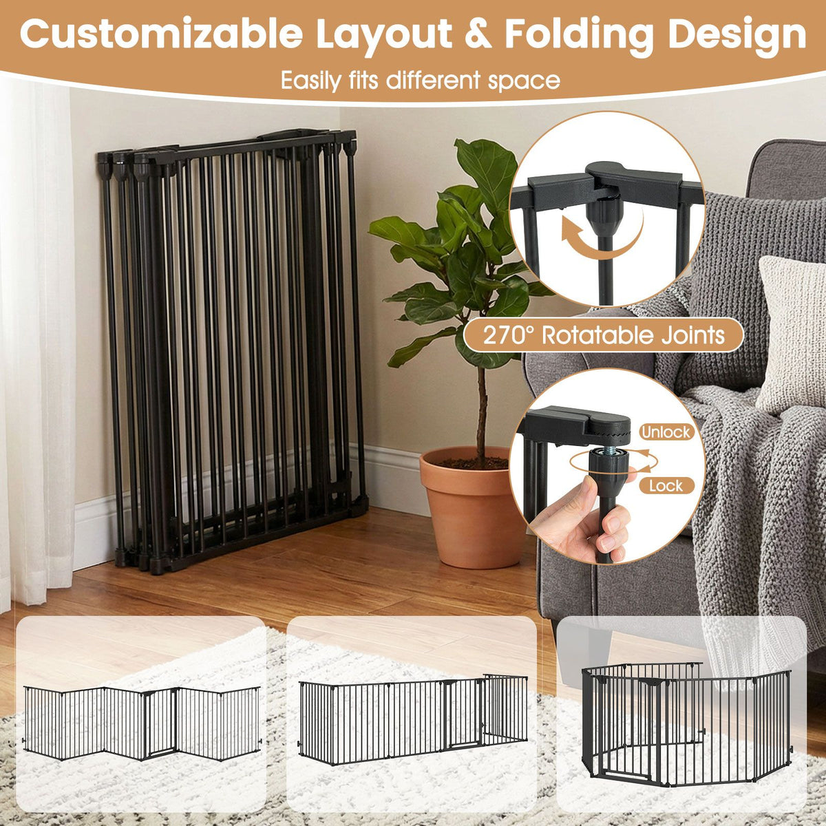 Expandable 6-Panel Pet Safety Gate with Secure Lock and Adjustable Fit