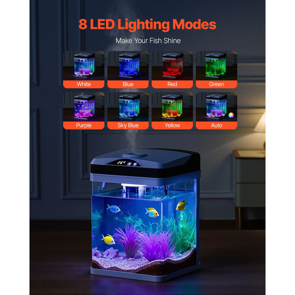 2 Gallon LED Square Aquarium with Ultra-Clear Glass and Adjustable 7-Color Lighting