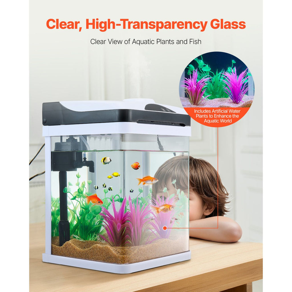 2 Gallon LED Square Aquarium with Ultra-Clear Glass and Adjustable 7-Color Lighting