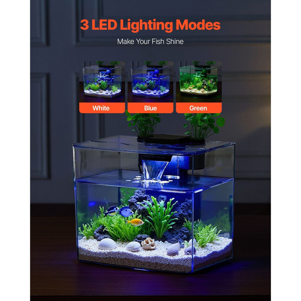 Fish Tank Aquarium, 3.5 Gallon Arch Ultra-Clear GPPS Starter Smart Tank Adjustable 3 Color Lighting, Self Cleaning System Fishbowl for Freshwater & Saltwater Fish Home, Office, or Pet Use