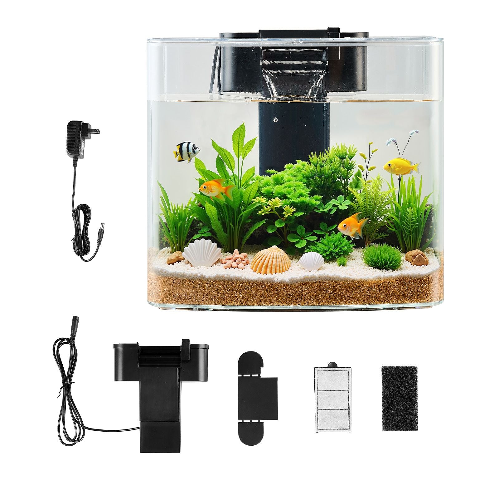 Fish Tank Aquarium, 3.5 Gallon Arch Ultra-Clear GPPS Starter Smart Tank Adjustable 3 Color Lighting, Self Cleaning System Fishbowl for Freshwater & Saltwater Fish Home, Office, or Pet Use