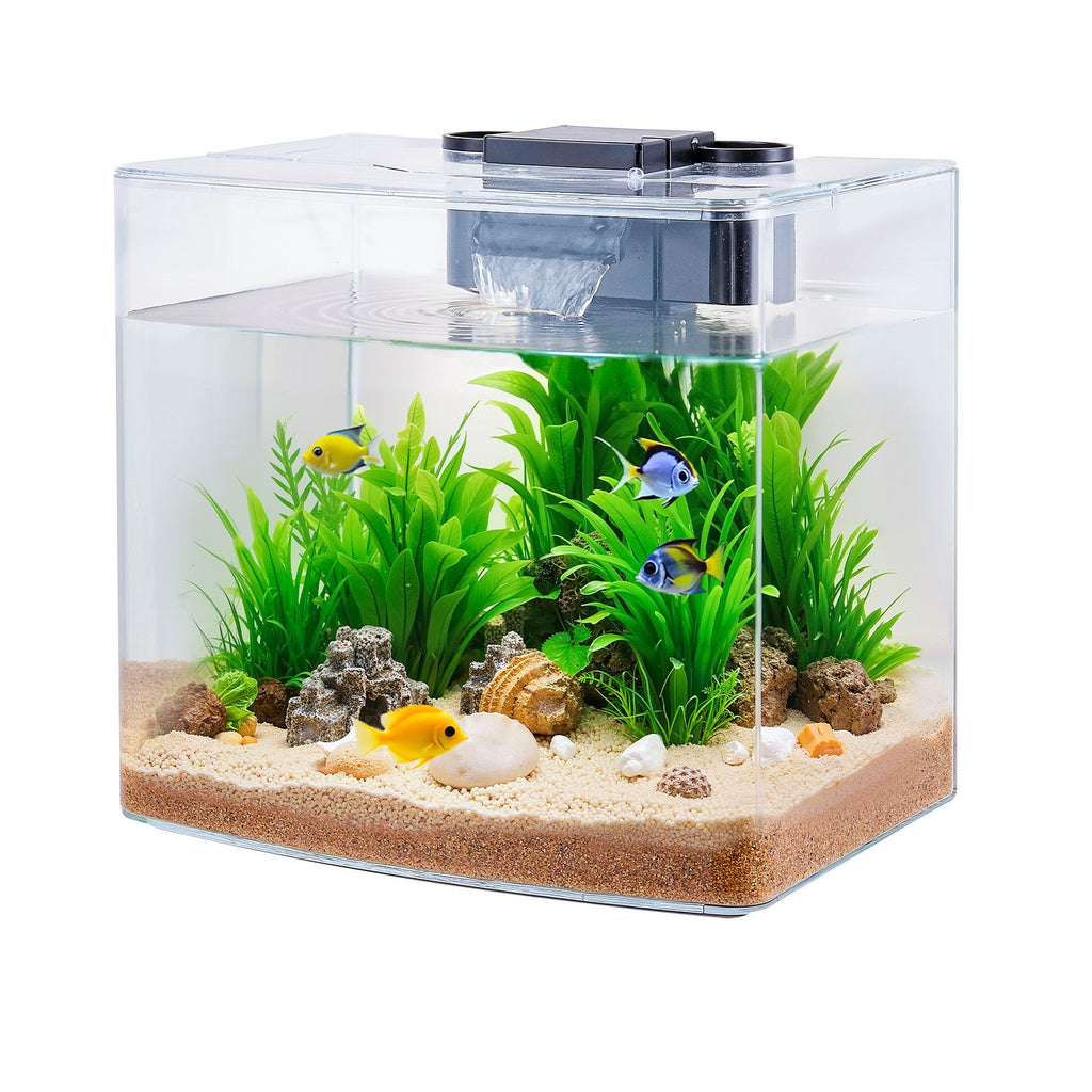 Fish Tank Aquarium, 3.5 Gallon Arch Ultra-Clear GPPS Starter Smart Tank Adjustable 3 Color Lighting, Self Cleaning System Fishbowl for Freshwater & Saltwater Fish Home, Office, or Pet Use