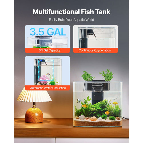 3.5 Gallon Arch Ultra-Clear Smart Aquarium with Self-Cleaning & 3-Color Lighting – image 1