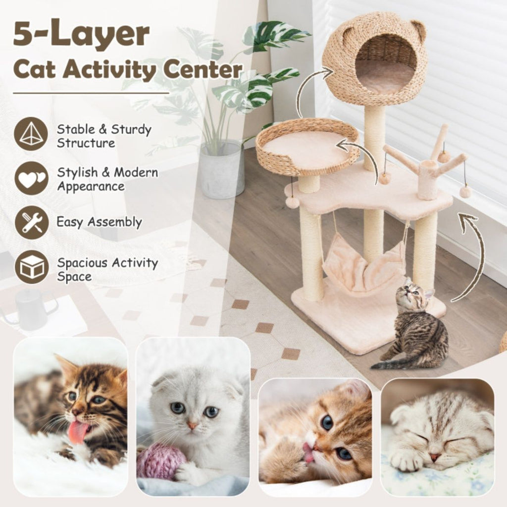 Five-Story Cat Tree with Hammock and Scratching Posts