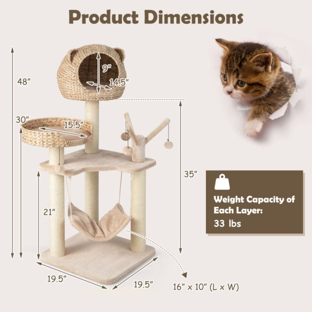 Five-Story Cat Tree with Hammock and Scratching Posts