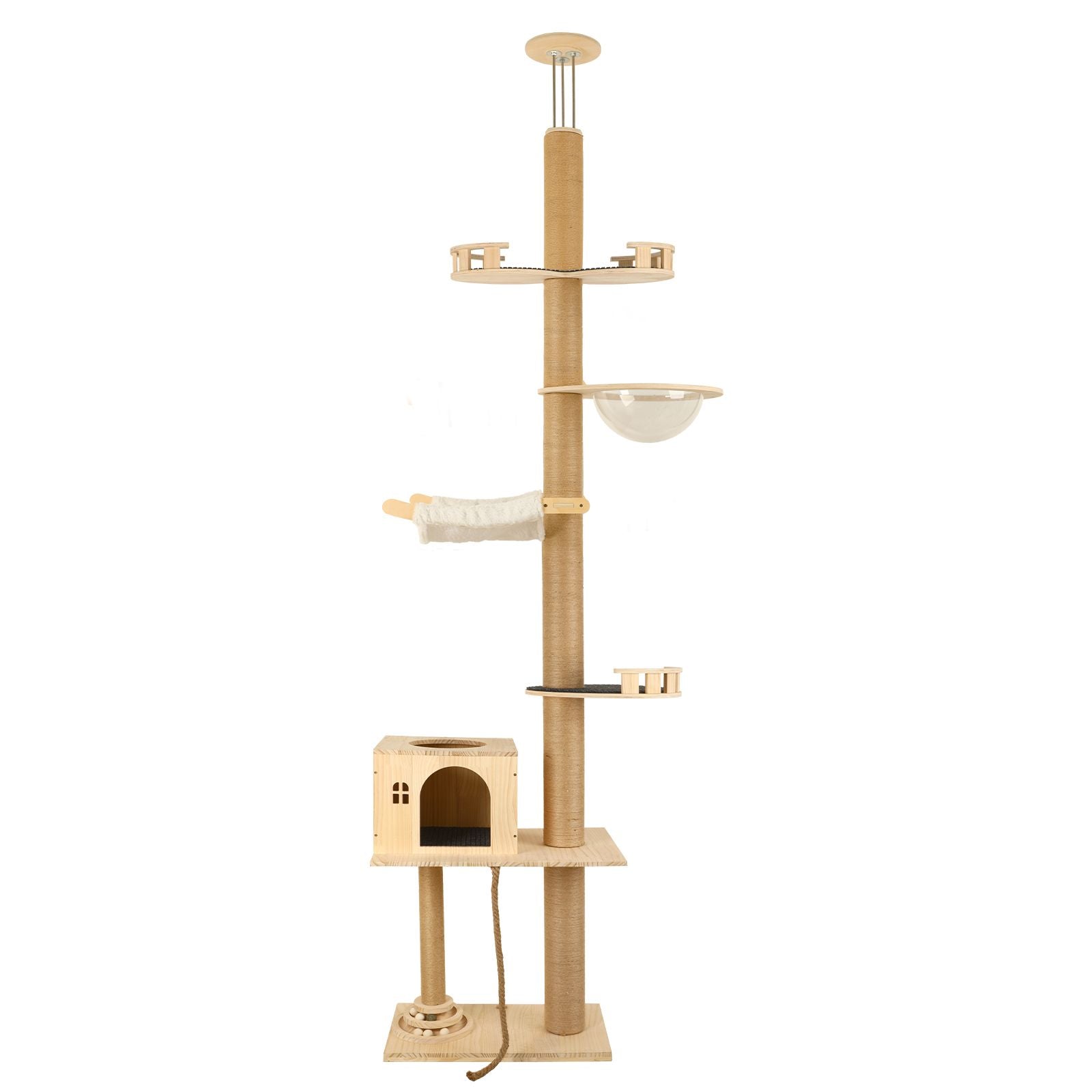 6-Level Floor-to-Ceiling Cat Tree with Transparent Capsule & Hammock