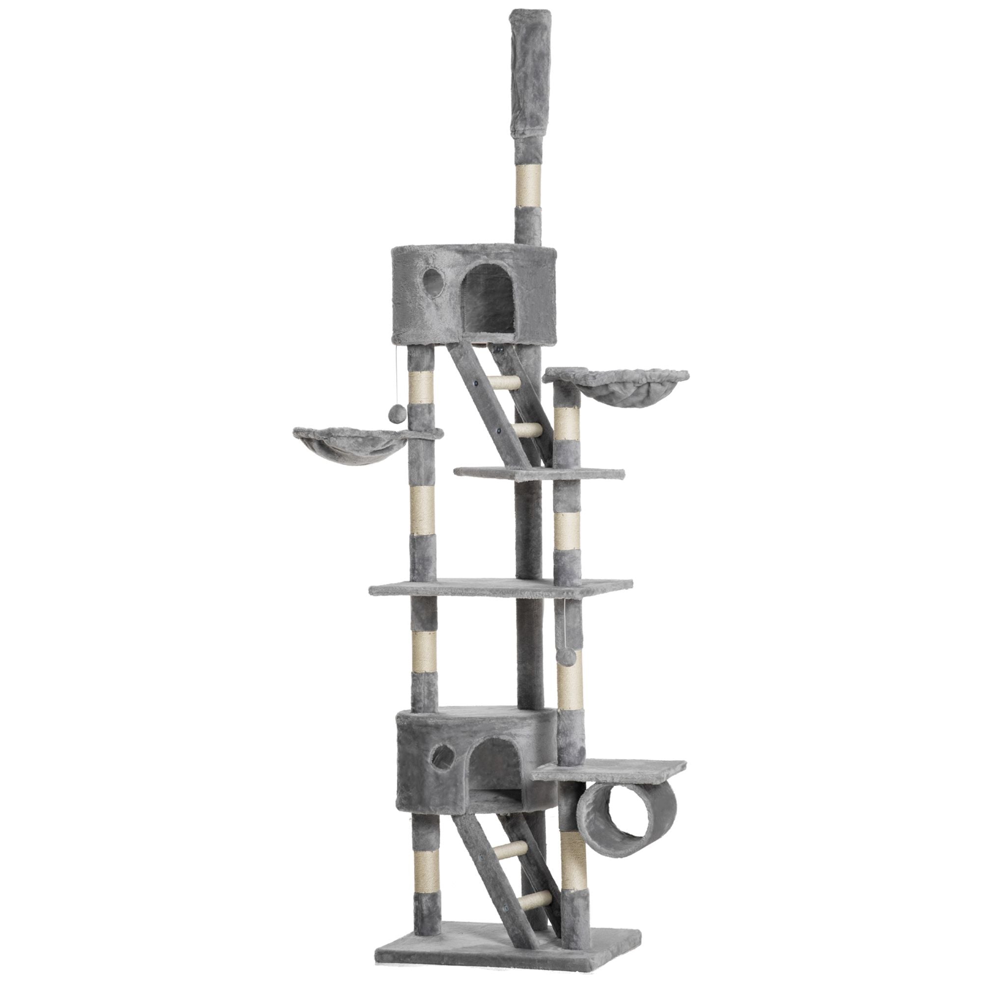 Floor to Ceiling Cat Tree with Scratching Posts, Condos & Hammocks