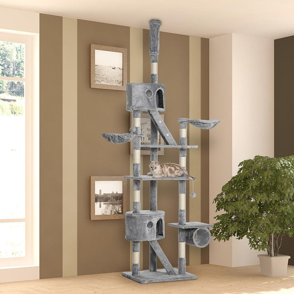 Floor to Ceiling Cat Tree with Scratching Posts, Condos & Hammocks