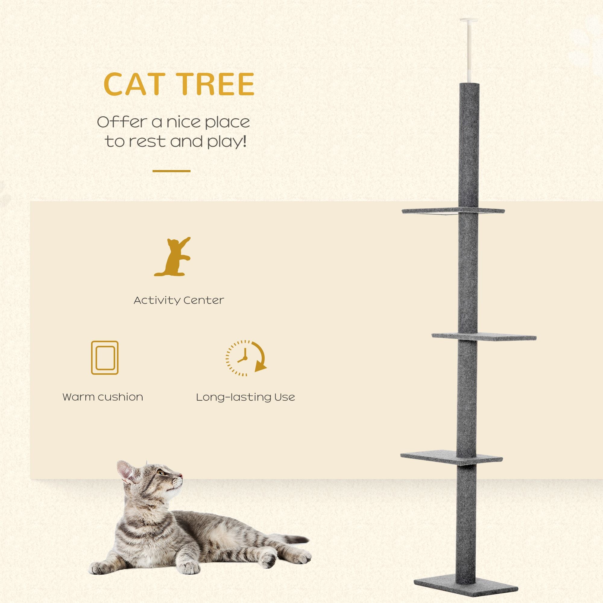 Tall Adjustable Cat Tree with Soft Covering and Jump Platforms