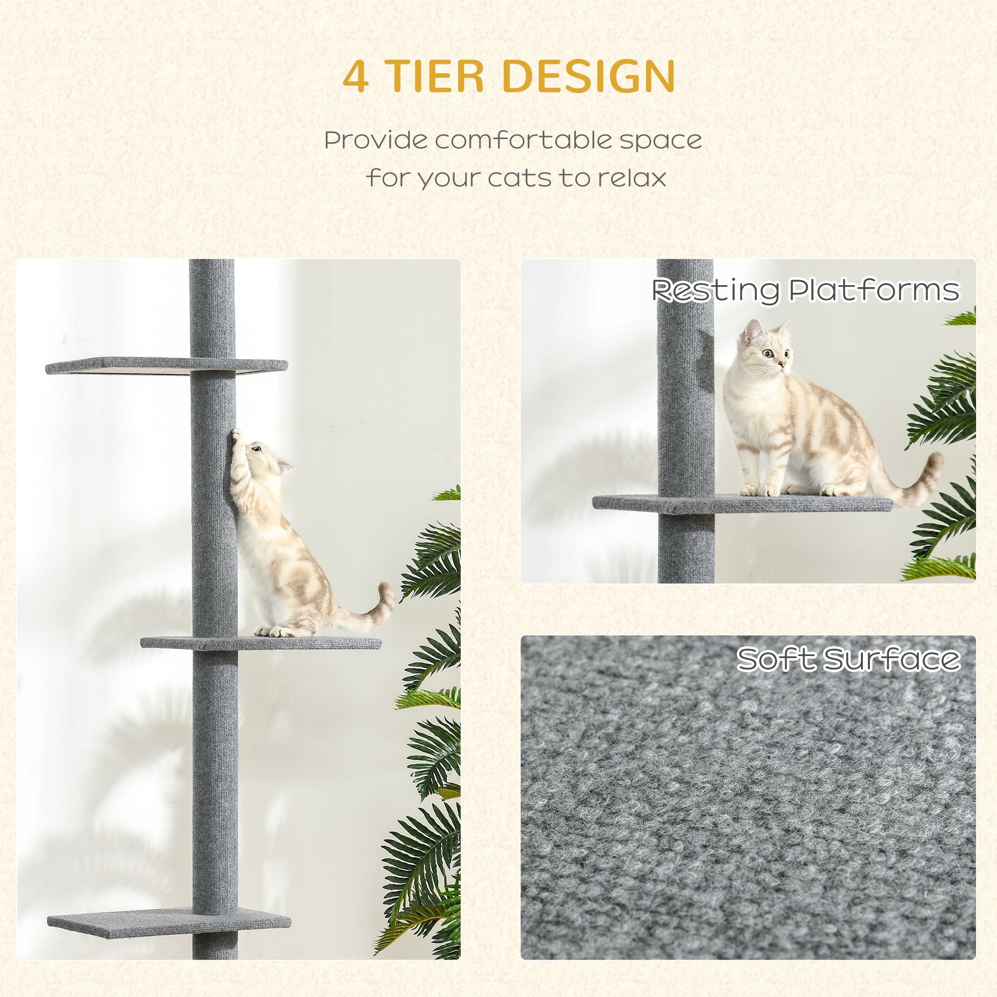 Tall Adjustable Cat Tree with Soft Covering and Jump Platforms