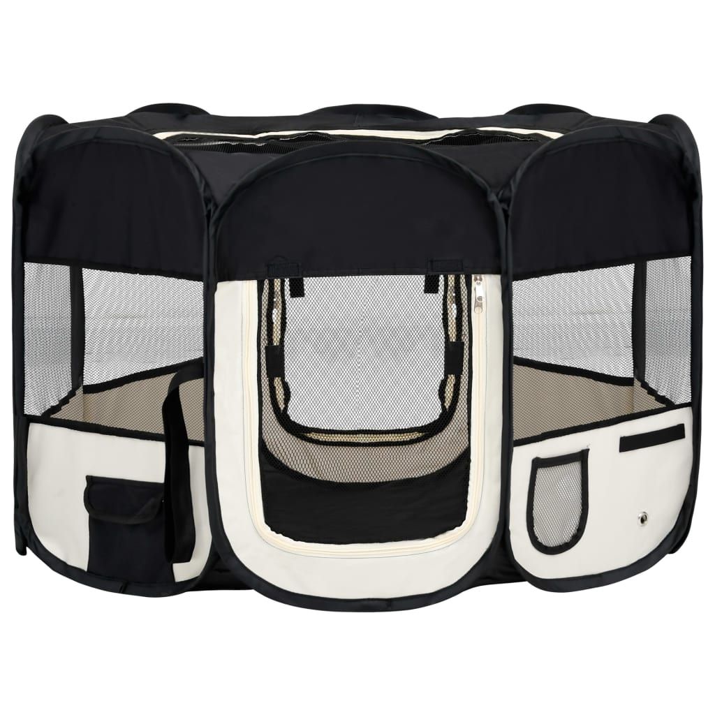Foldable Dog Playpen with Carrying Bag Black 43.3"x43.3"x22.8