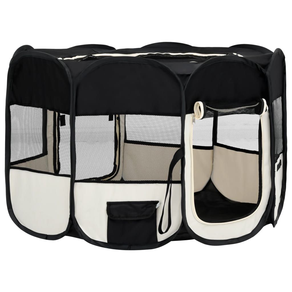 Foldable Dog Playpen with Carrying Bag Black 43.3"x43.3"x22.8