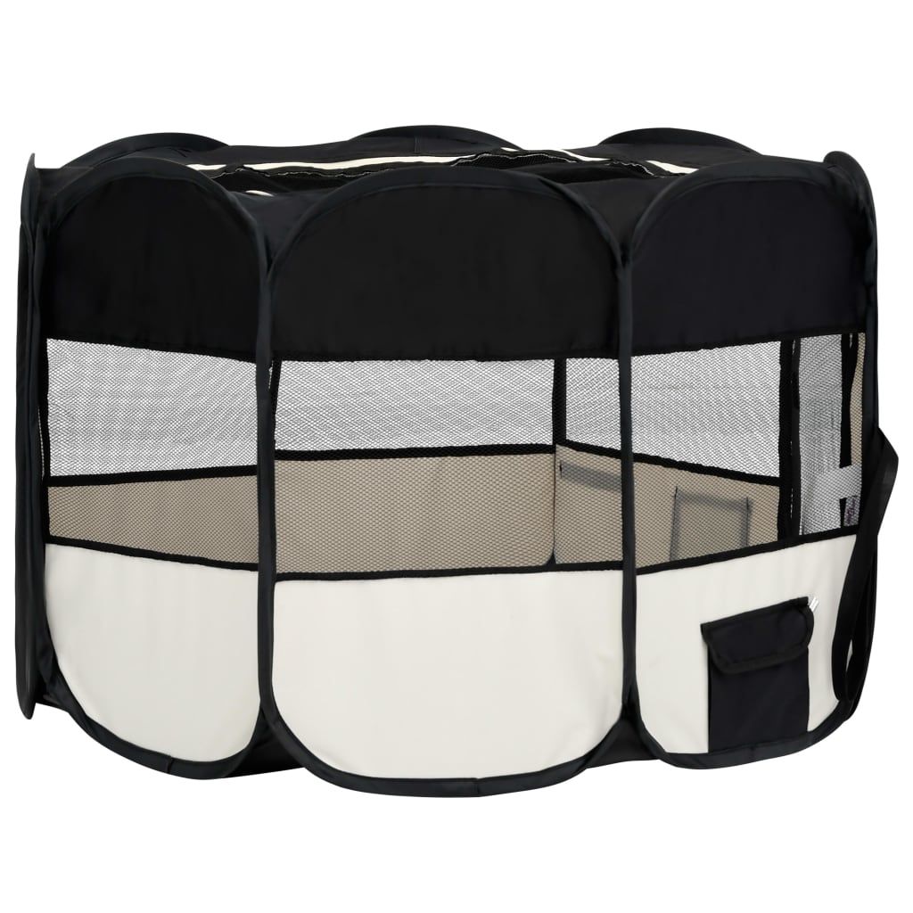 Foldable Dog Playpen with Carrying Bag Black 43.3"x43.3"x22.8