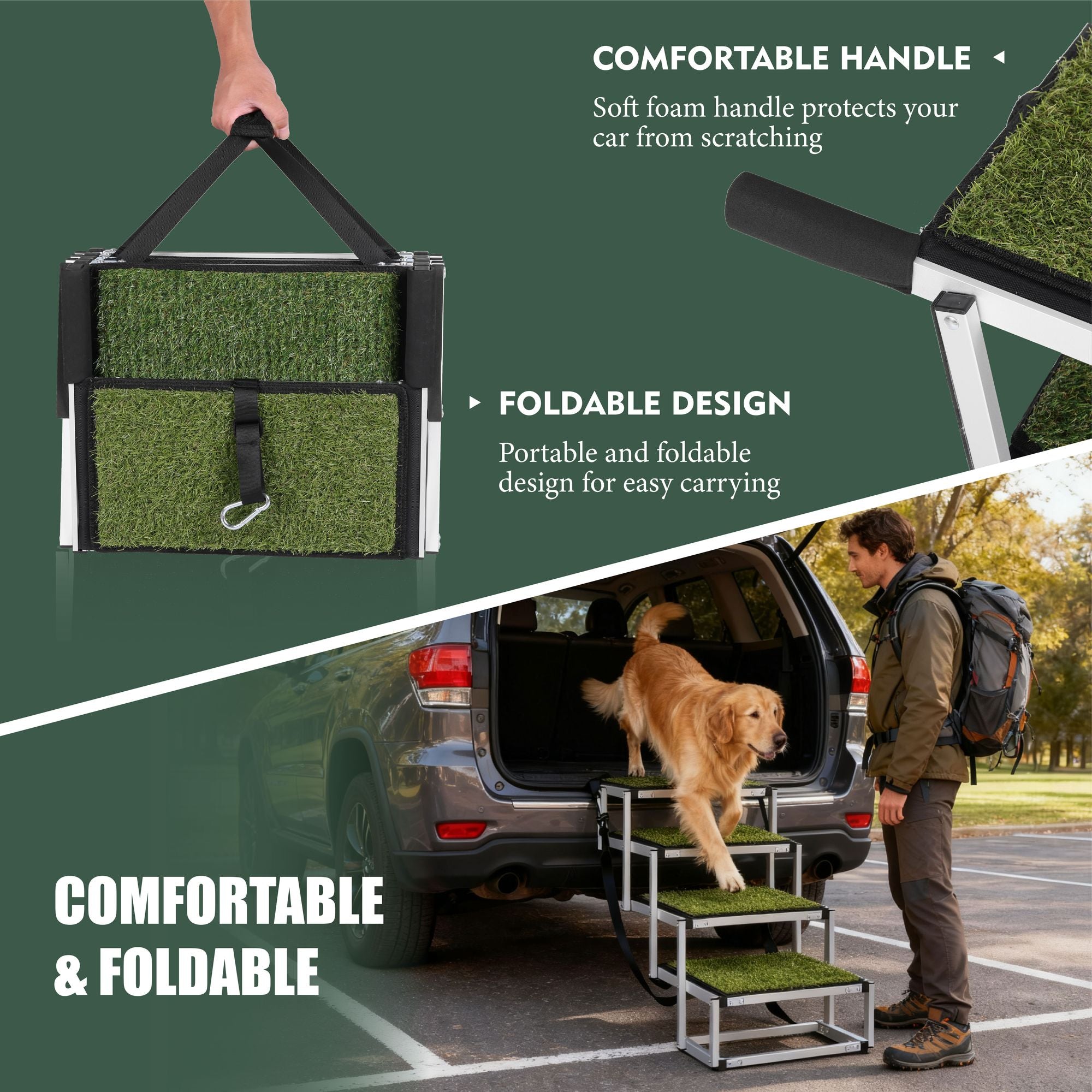Foldable Dog Ramp for Cars, SUVs, Trucks, Portable Pet Dog Stairs for Large Dogs with Non-Slip Surface & Reinforced Design, Lightweight Yet Sturdy Supports Up to 250lbs