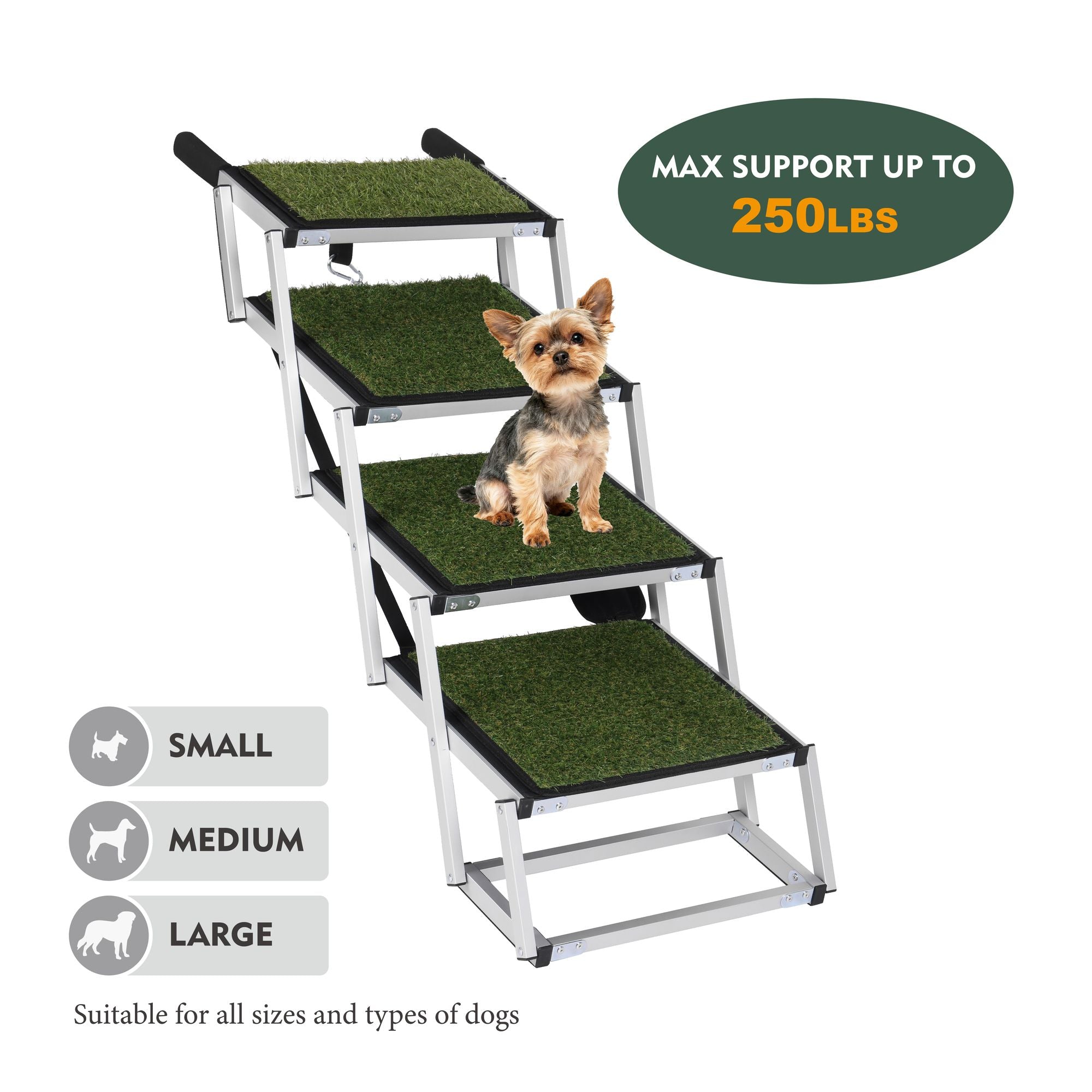 Foldable Dog Ramp for Cars, SUVs, Trucks, Portable Pet Dog Stairs for Large Dogs with Non-Slip Surface & Reinforced Design, Lightweight Yet Sturdy Supports Up to 250lbs