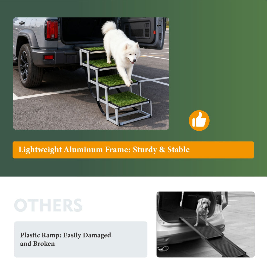 Foldable Dog Ramp for Cars, SUVs, Trucks, Portable Pet Dog Stairs for Large Dogs with Non-Slip Surface & Reinforced Design, Lightweight Yet Sturdy Supports Up to 250lbs