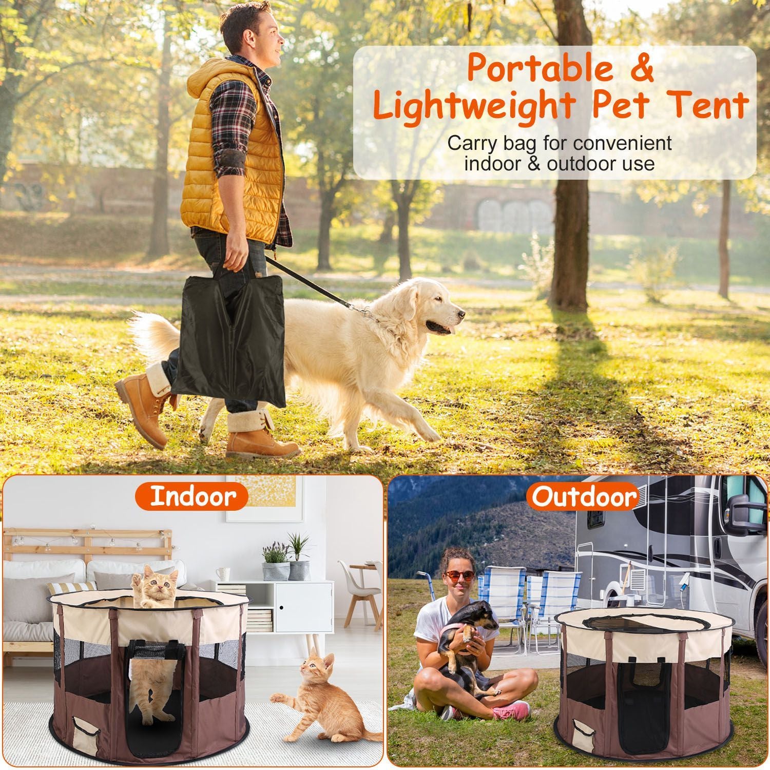 Foldable Pet Playpen with Carry Bag - Multi-Size, Detachable Top
