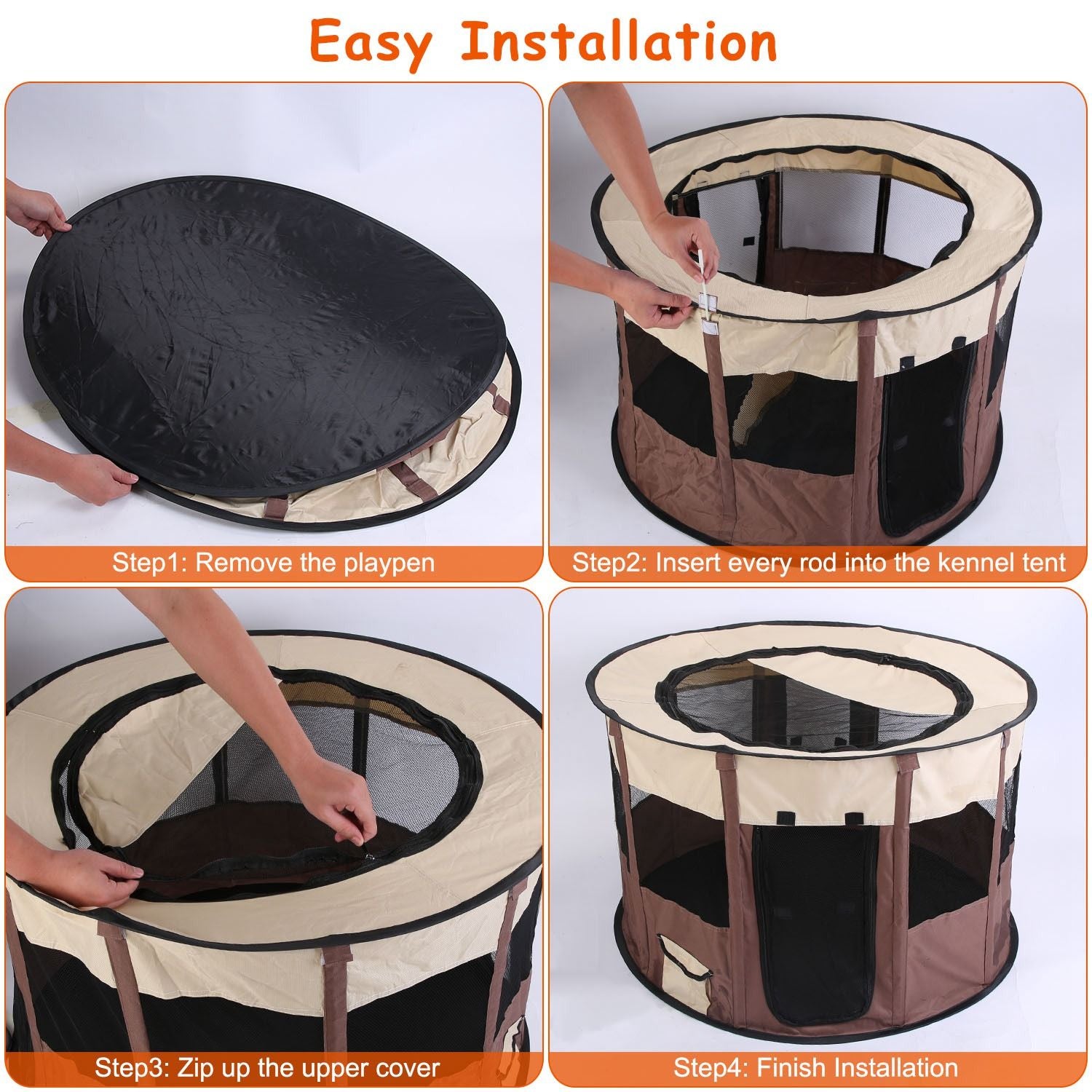 Foldable Pet Playpen with Carry Bag - Multi-Size, Detachable Top