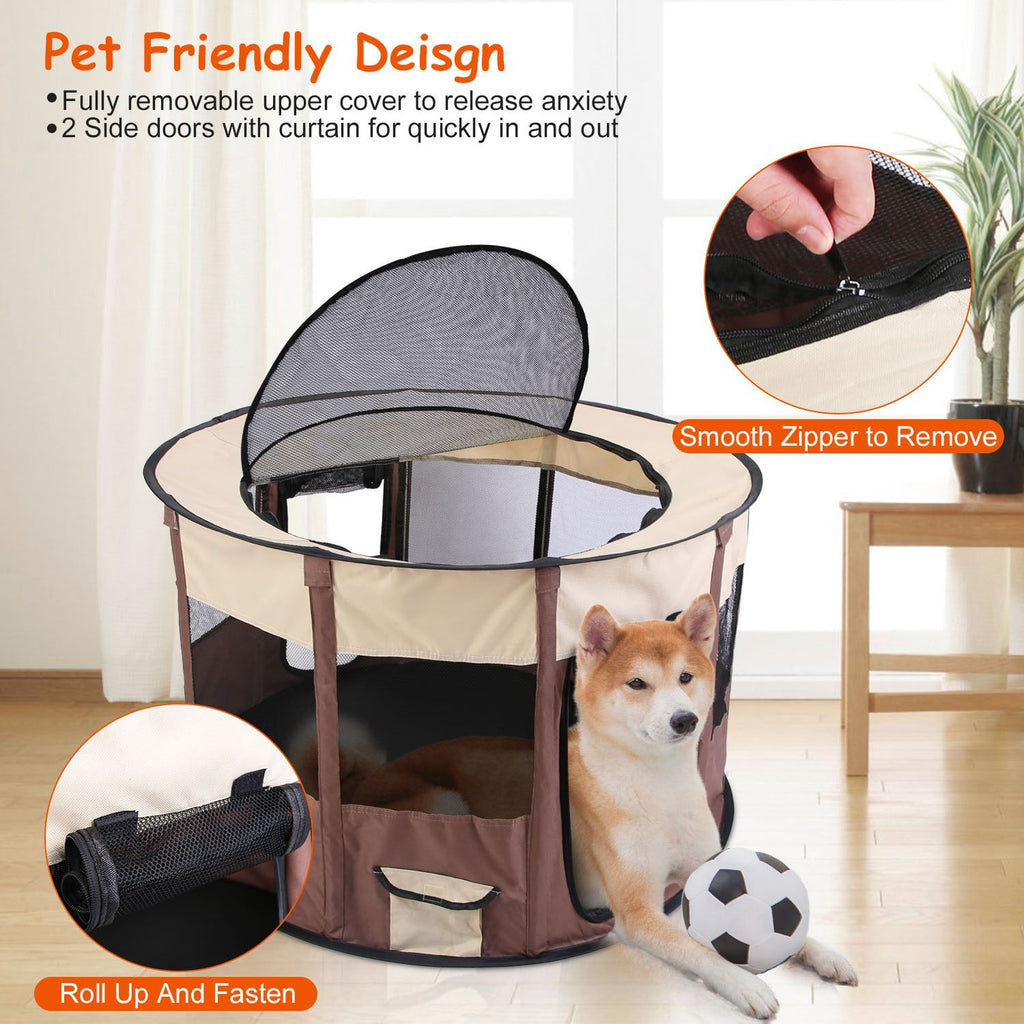 Foldable Pet Playpen with Carry Bag - Multi-Size, Detachable Top