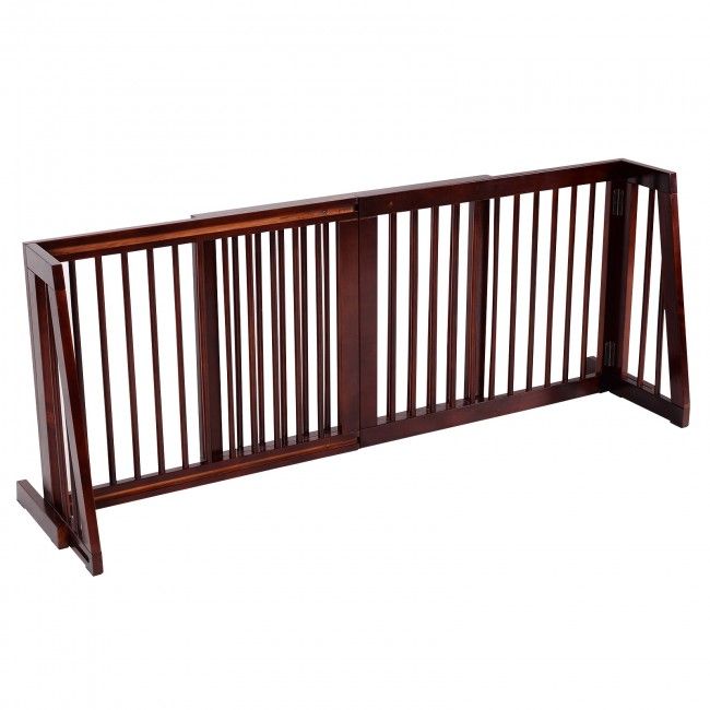 Custom-Fit Wood Pet Gate – Adjustable 28-80 Inches, Cherry Finish