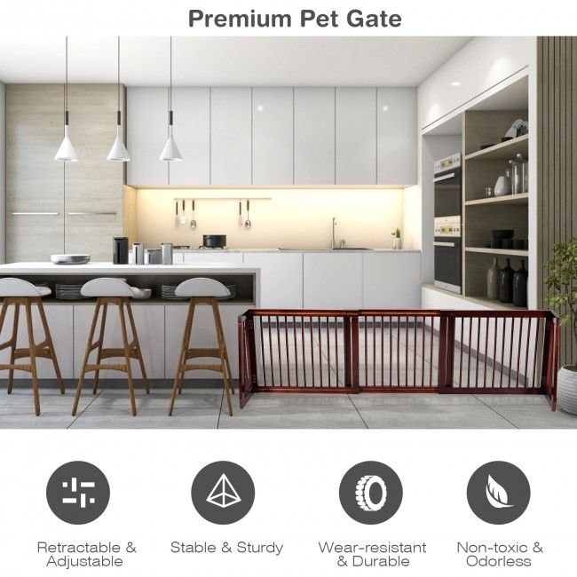 Custom-Fit Wood Pet Gate – Adjustable 28-80 Inches, Cherry Finish