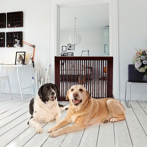 Custom-Fit Wood Pet Gate – Adjustable 28-80 Inches, Cherry Finish