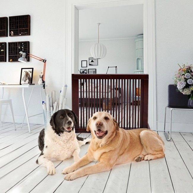 Custom-Fit Wood Pet Gate – Adjustable 28-80 Inches, Cherry Finish