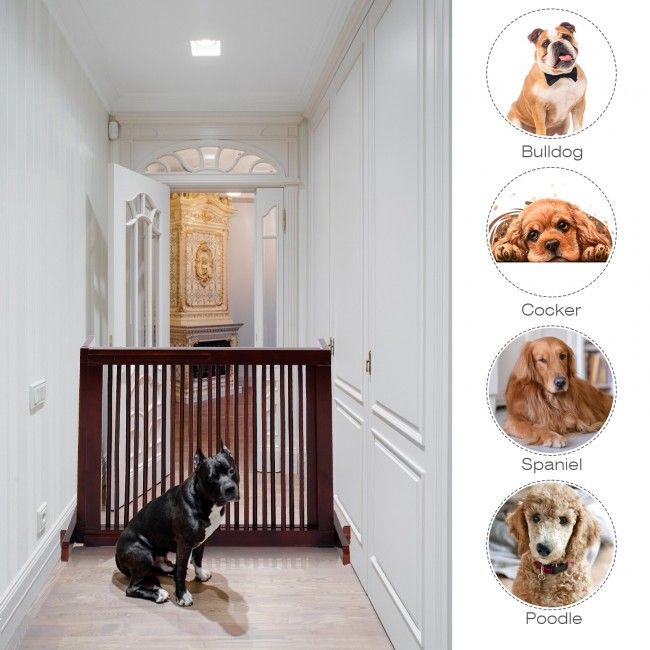 Custom-Fit Wood Pet Gate – Adjustable 28-80 Inches, Cherry Finish