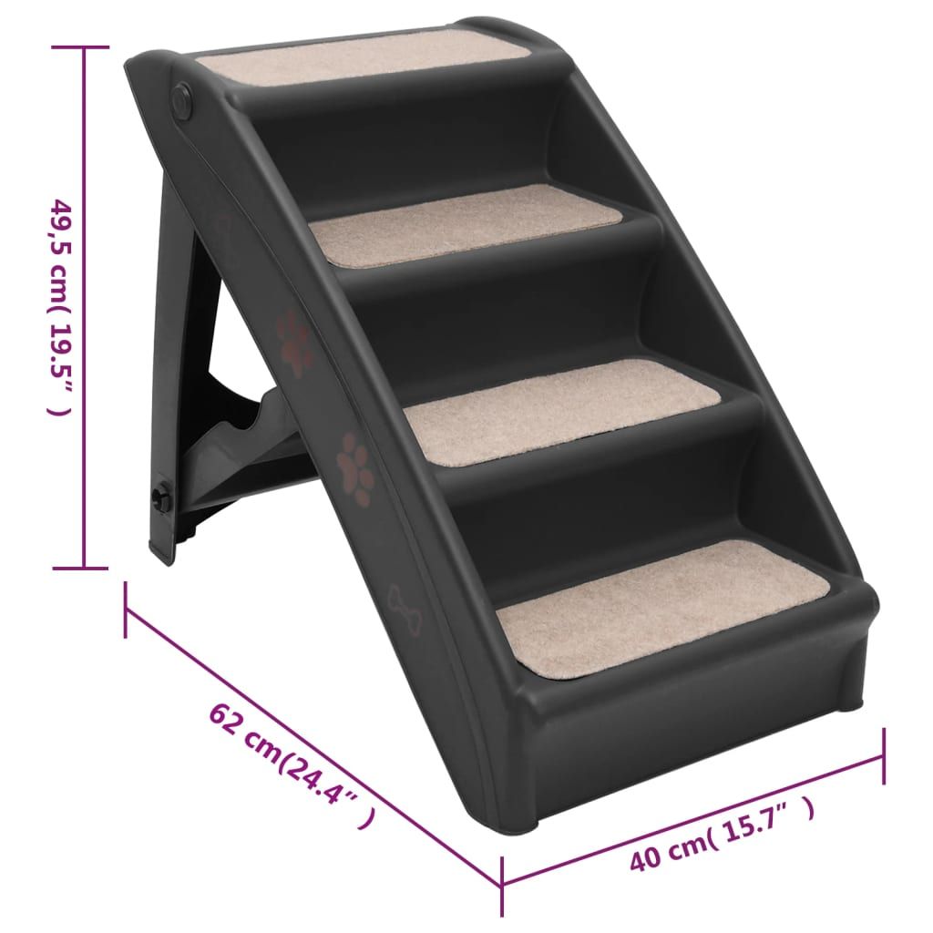Folding Dog Stairs Black 24.4"x15.7"x19.5