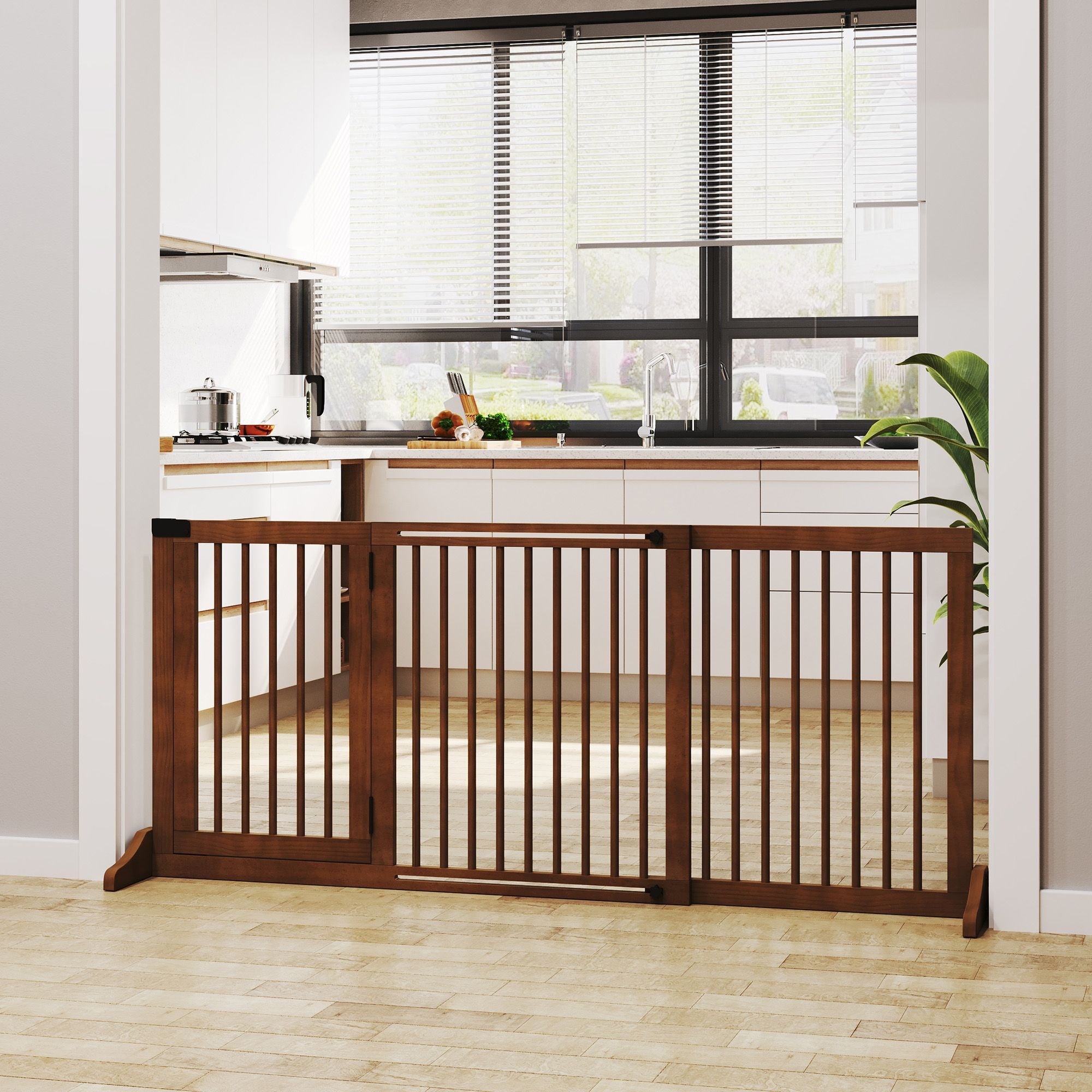 Freestanding furniture-style Pet Gate with Lockable Door, Adjustable Fit