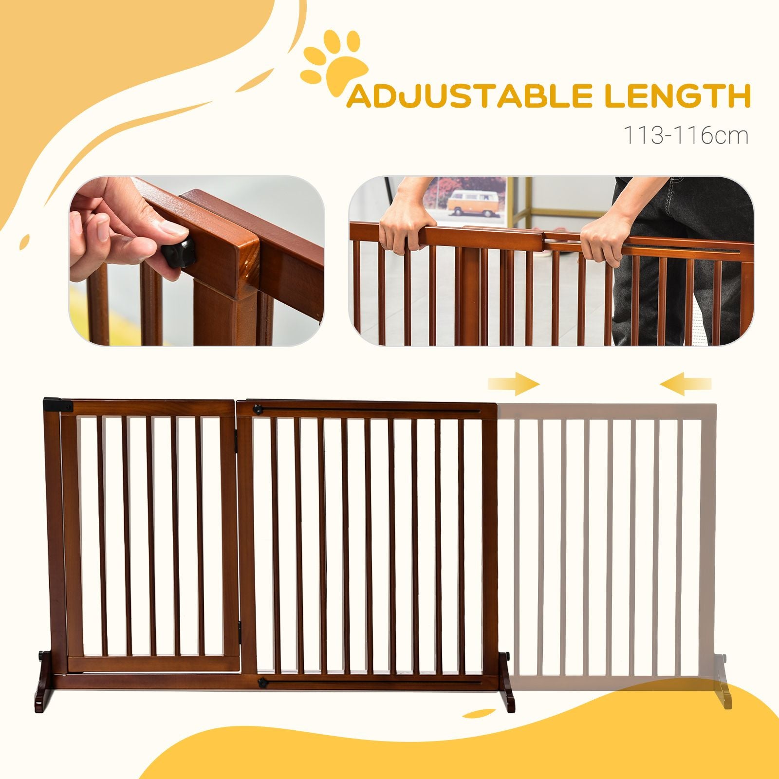 Freestanding furniture-style Pet Gate with Lockable Door, Adjustable Fit