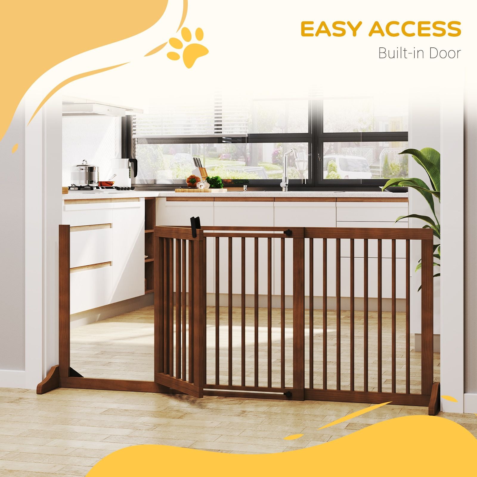 Freestanding furniture-style Pet Gate with Lockable Door, Adjustable Fit