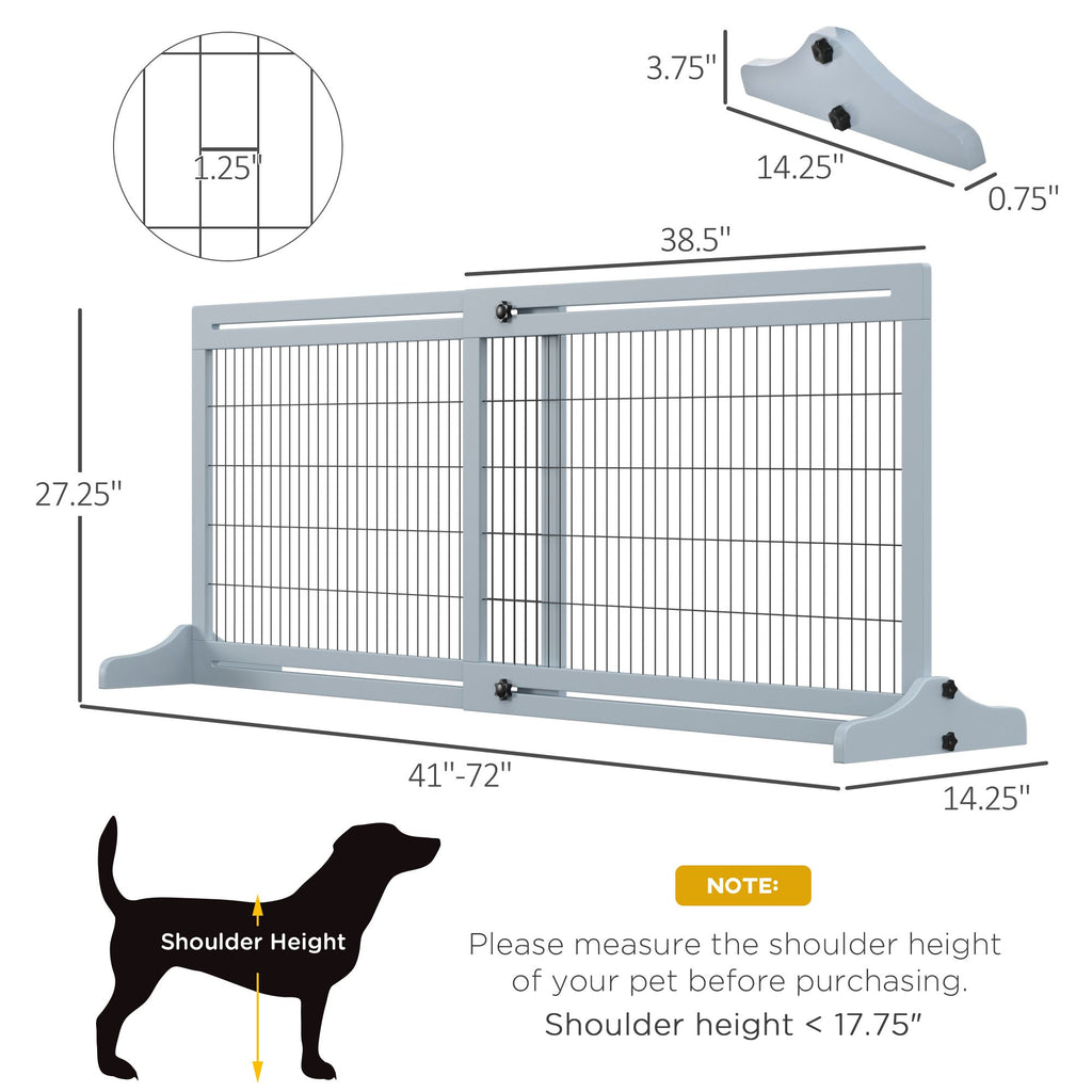 Freestanding Pet Gate Extra Wide 72" – Adjustable Dog Cat Fence Blue Gray