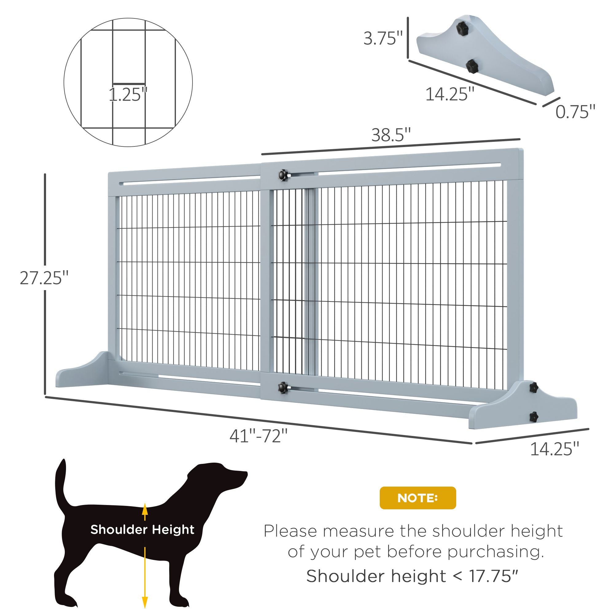 Freestanding Pet Gate Extra Wide 72" – Adjustable Dog Cat Fence Blue Gray