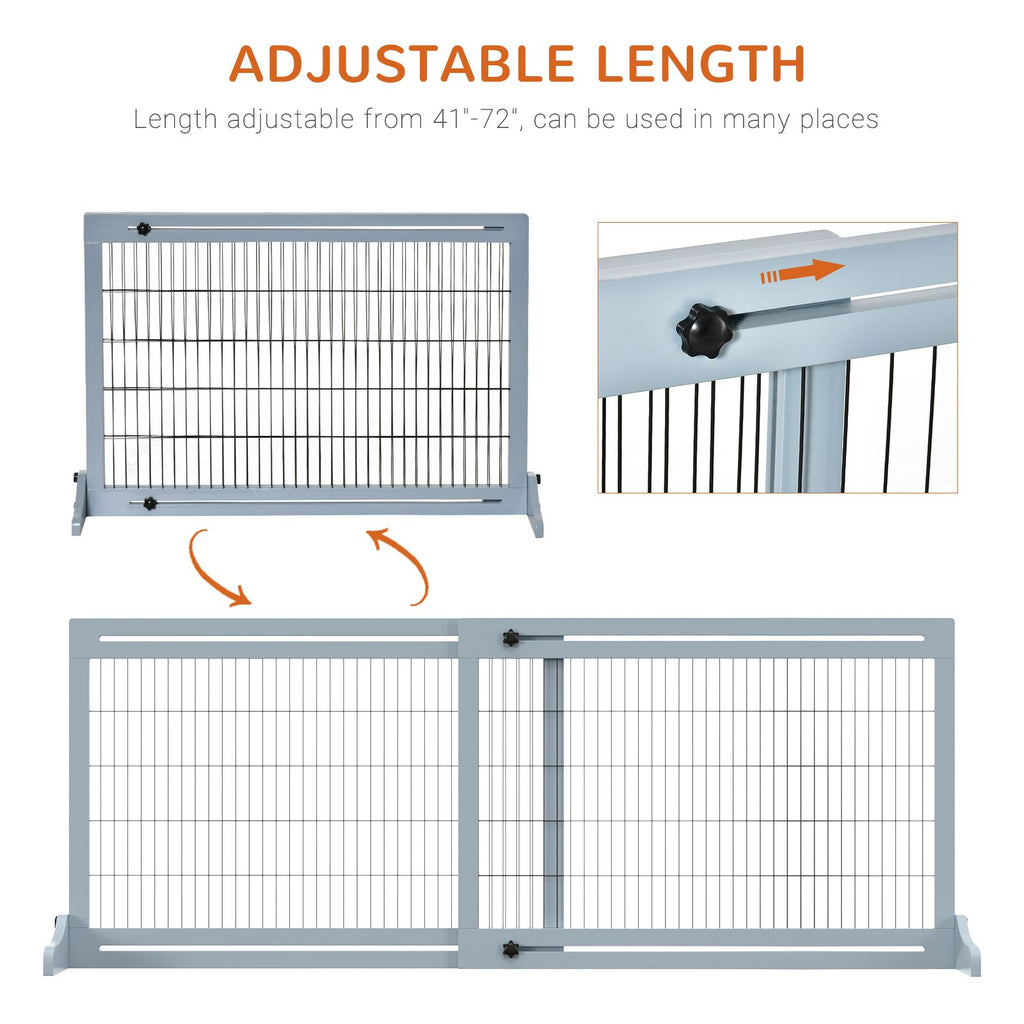 Freestanding Pet Gate Extra Wide 72" – Adjustable Dog Cat Fence Blue Gray