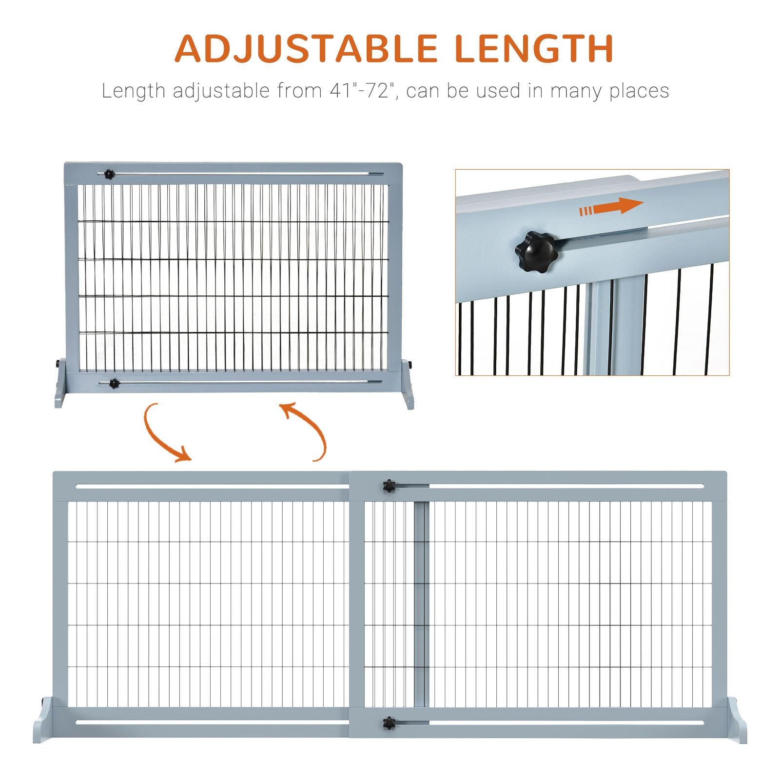 Freestanding Pet Gate Extra Wide 72" – Adjustable Dog Cat Fence Blue Gray