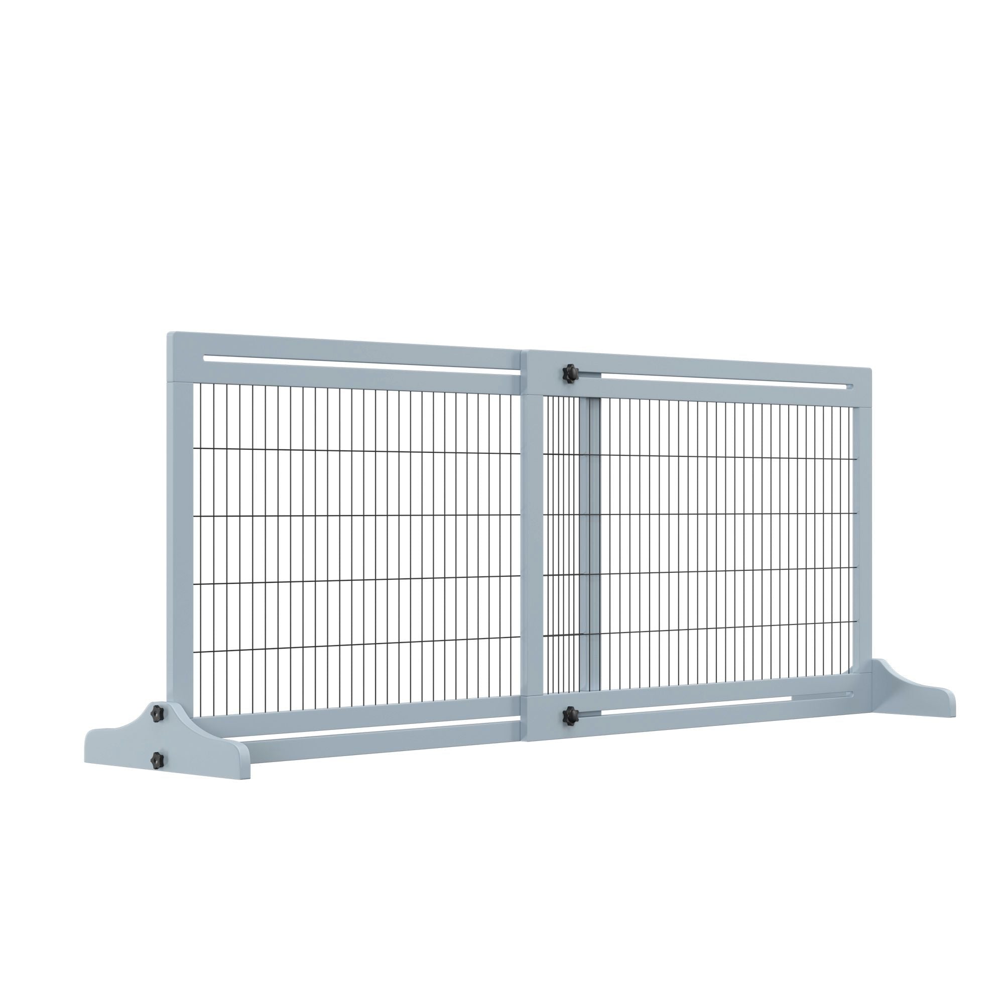 Freestanding Pet Gate Extra Wide 72" – Adjustable Dog Cat Fence Blue Gray