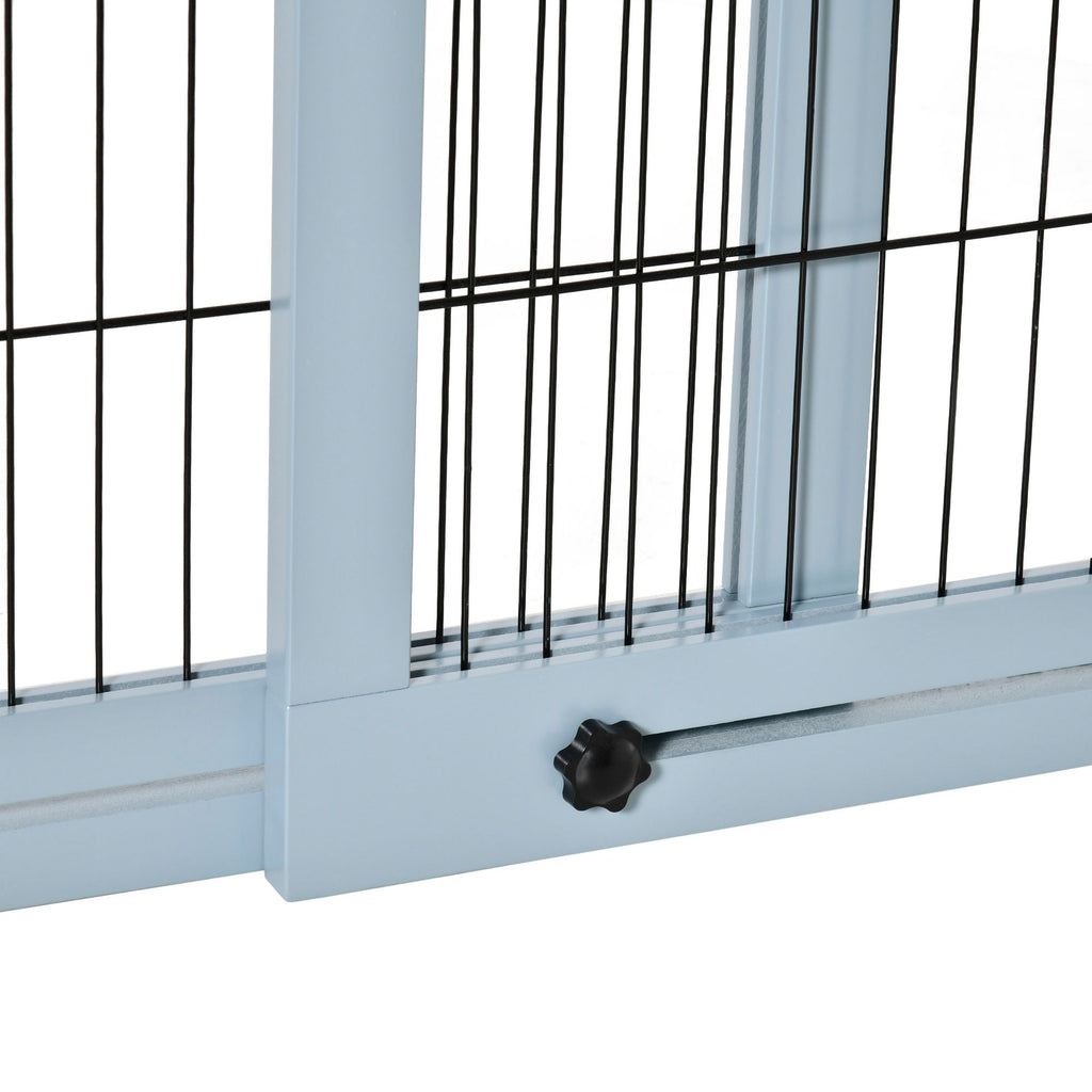 Freestanding Pet Gate Extra Wide 72" – Adjustable Dog Cat Fence Blue Gray