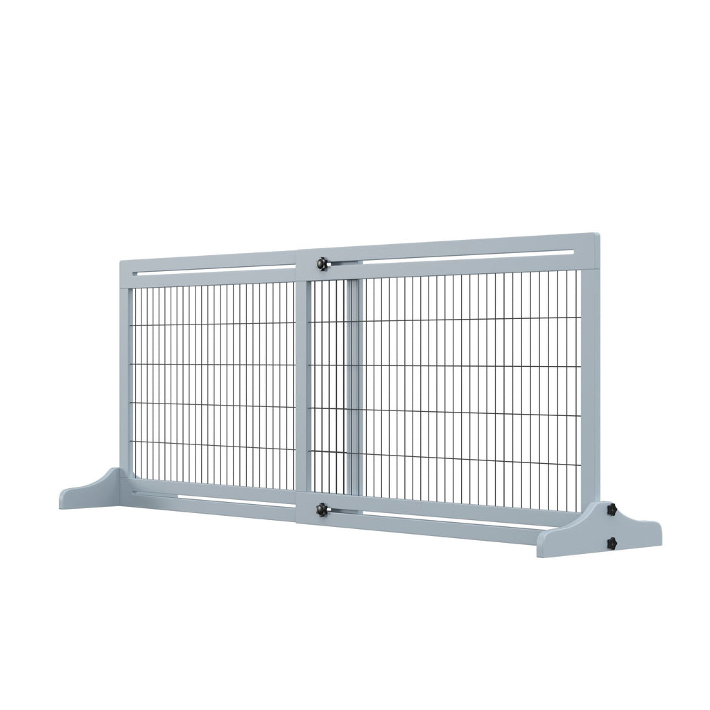Freestanding Pet Gate Extra Wide 72" – Adjustable Dog Cat Fence Blue Gray