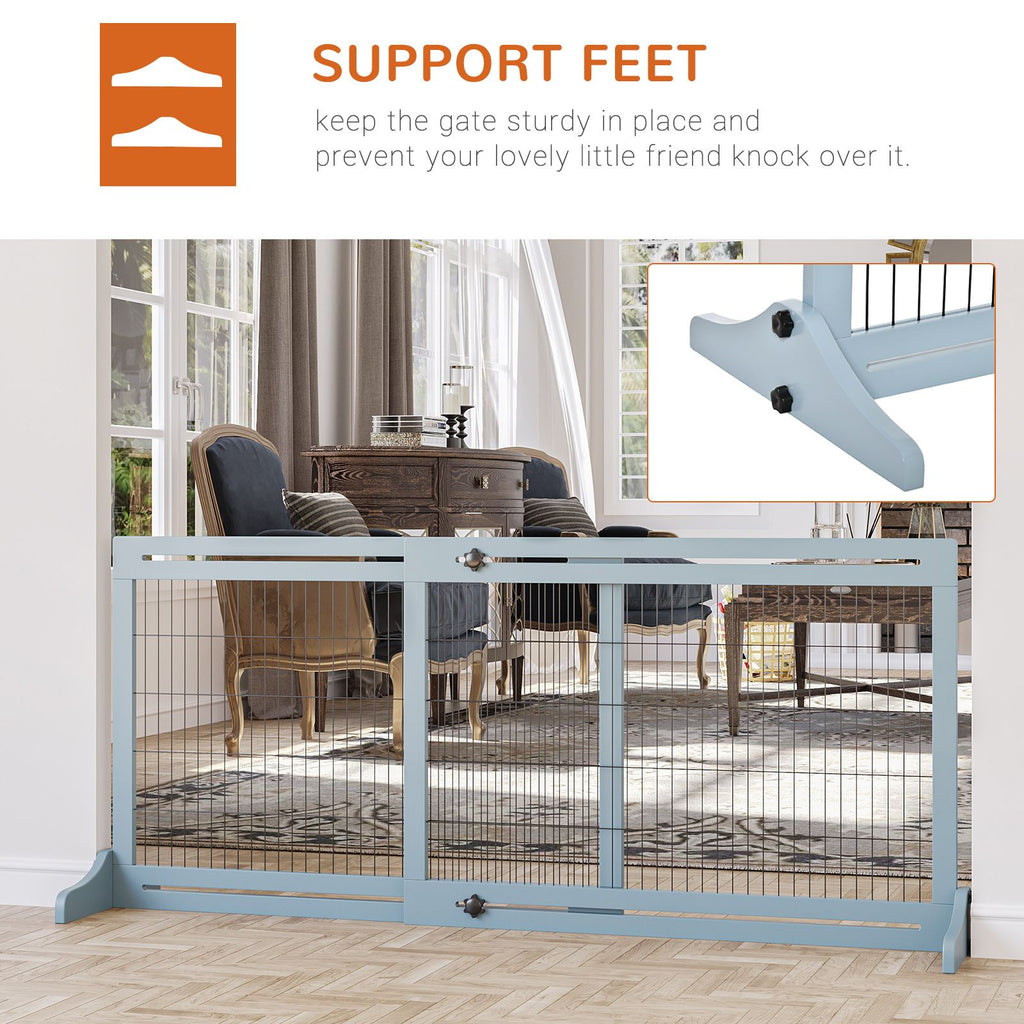 Freestanding Pet Gate Extra Wide 72" – Adjustable Dog Cat Fence Blue Gray