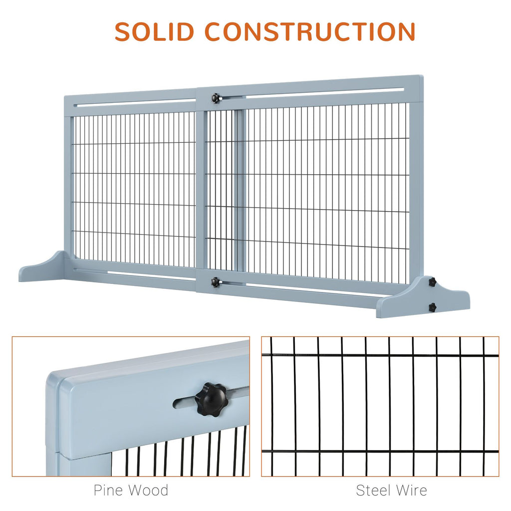 Freestanding Pet Gate Extra Wide 72" – Adjustable Dog Cat Fence Blue Gray