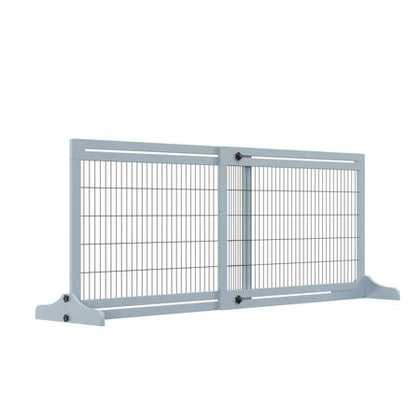 Freestanding Pet Gate Extra Wide 72" – Adjustable Dog Cat Fence Blue Gray
