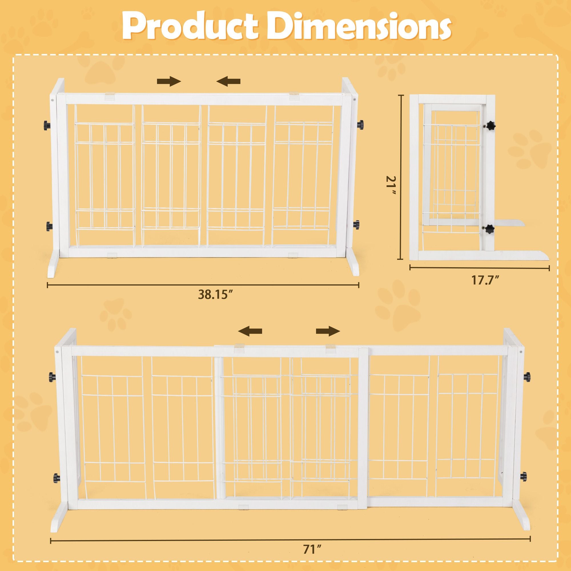 Freestanding Wooden Pet Fence for Stairs, Doorways and Hallways, White