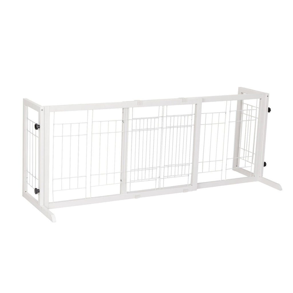 Freestanding Wooden Pet Fence for Stairs, Doorways and Hallways, White