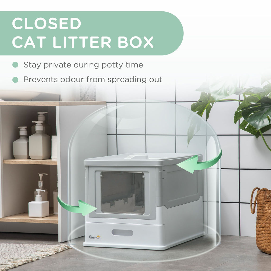 Fully Enclosed Cat Litter Box, Front Entry, Top Exit, Easy Clean, Gray